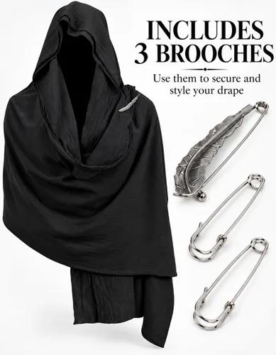 Vista 4 de JPXH Conjunto de bufanda con capucha con cinturón y muñequeras para cosplay medieval Negro
