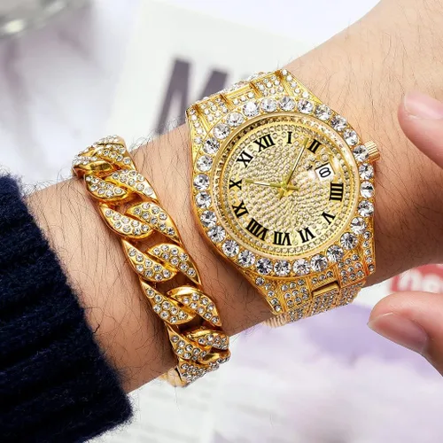 Vista 3 de Hip Hop Watches for Men Iced-Out Bling Diamond Luxury Quartz Watches with Date