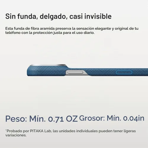 Vista 2 de pitaka Funda para iPhone Pro de 6.3" con sensación sin funda, azul abismo Abyss Blue (Argyle)