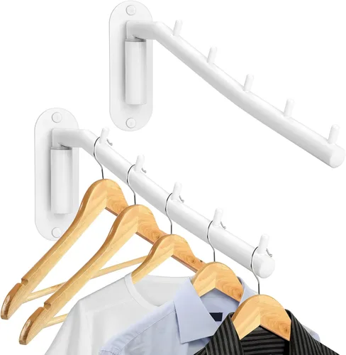 Vista 9 de Sumnacon Perchero de acero inoxidable para colgar ropa, 2 piezas, gancho para ropa con brazo oscilante, organizador de almacenamiento de bata Negro