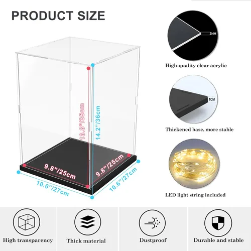 Vista 2 de Vitrina de acrílico transparente para coleccionables, caja de exhibición de acrílico con base, escaparate organizador de protección a prueba