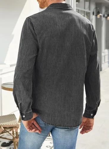 Vista 3 de JMIERR Mens Denim Shirts Casual 100% Cotton Long Sleeve Button Down Shirt