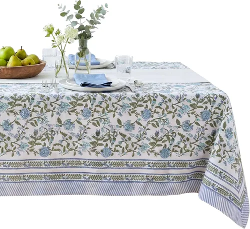 Vista 56 de ATOSII Mantel 100% algodón, Amara, floral, hecho a mano, rectangular, de lino, para cocina, comedor, fiestas, bodas, exteriores, picnics, Pascua