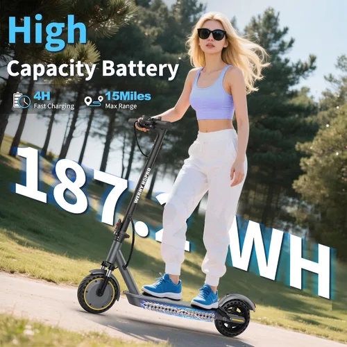 Vista 2 de WERHY H5PRO Scooter eléctrico con doble suspensión, motor sin escobillas de 350 W y 19 MPH, 15 millas de largo alcance, neumáticos sólidos de 8.5