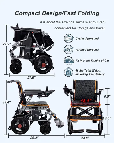 Vista 2 de Sillas de ruedas motorizadas portátiles para adultos mayores, silla de ruedas eléctrica plegable ligera - Fácil de usar - Silla de ruedas eléctrica