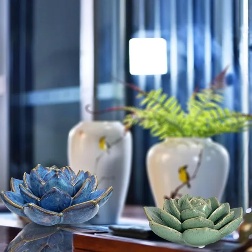 Vista 5 de Mesa de cerámica suculenta flores con base estable, mesa decorativa 3D hecha a mano (azul)