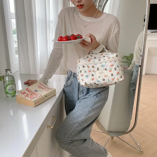 Vista 3 de Bolsas de cosméticos para mujer, bonita bolsa de maquillaje floral, organizador de almacenamiento de maquillaje, bolsas de aseo de viaje, bolsas