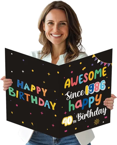 Vista 22 de Idealmuzik Tarjeta Jumbo de Feliz 10º Aniversario – Tarjeta de Felicitación de Congratulaciones Grande Plegada de 14x22 Pulgadas con Sobre, Tarjeta