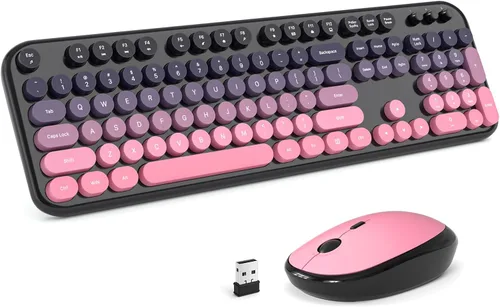 Vista 32 de MOFII Combo de teclado y mouse inalámbricos, tamaño completo 2.4G, máquina de escribir Plug and Play, juego de teclado y mouse redondos retro