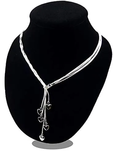 Vista 2 de SOSUO - Collar de cinco cadenas de plata de ley 925 con cinco dijes de corazón (18pulgadas, 20 pulgadas, 21.6 pulgadas)