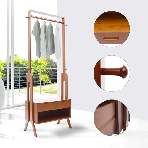 Vista 4 de Perchero de ropa 2 en 1, soporte resistente para colgar ropa con armario de almacenamiento, 4 ganchos, para dormitorios universitarios, campamentos