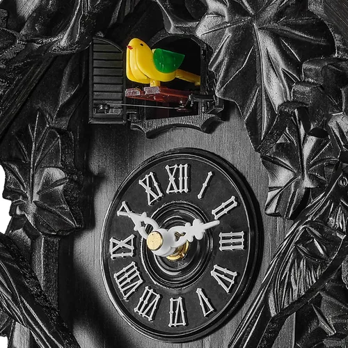 Vista 7 de TIMEGEAR Reloj de cuco con modo nocturno automático, movimiento de cuarzo y cabeza de ciervo tallada (negro)