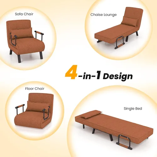 Vista 3 de S AFSTAR Sofá cama convertible 4 en 1, sillón plegable con almohada y respaldo ajustable en 6 posiciones, tumbona acolchada completa para el hogar