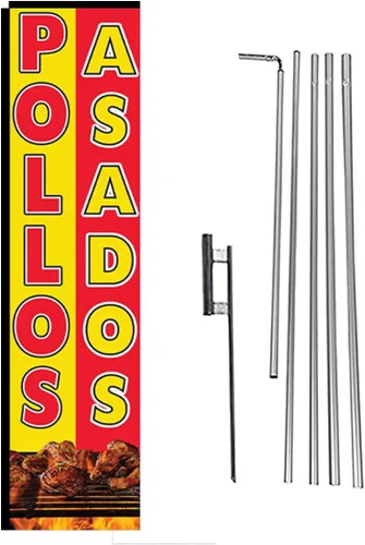 Vista 10 de Pupusas - Bandera rectangular de plumas con kit de poste y pico de tierra para restaurantes, mercados, propietarios de negocios