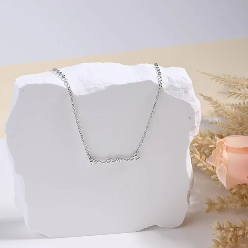 Vista 4 de Collar de mamá para el día de la madre para mamá, moderno, lindo, simple, delicado, cursivo, con tarjeta de cita significativa, Acero inoxidable, No