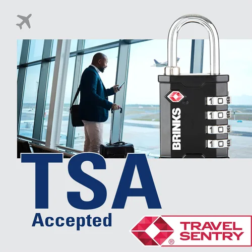 Vista 2 de BRINKS Cerradura para caja de pistola aprobada por la TSA, cerradura de viaje para equipaje, candado de combinación reiniciable de 4 esferas
