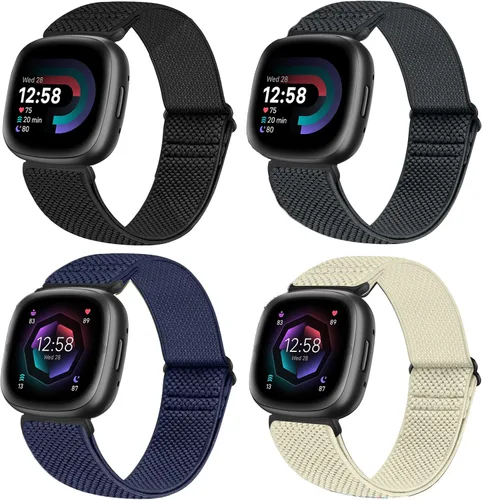 Vista 9 de Vodtian Paquete de 4 bandas elásticas compatibles con Fitbit Versa 4/3 / Sense 2, correas de bucle deportivo de repuesto ajustables de nylon