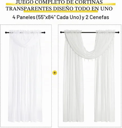 Vista 3 de NICETOWN Juego de 4 cortinas transparentes con cenefa adjunta con cuentas, cortinas de cascada para sala de estar, guardería de bebé, decoración
