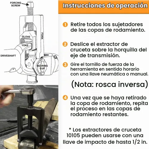 Vista 5 de E-cowlboy 10105 Herramientas de extracción de juntas en U automotrices (Clase 1-3) Extractor de juntas universales Prensa de extracción de junta