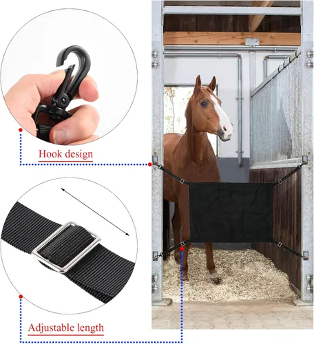 Vista 3 de Protector de parada de caballos con gancho giratorio, valla de protección para pasillo de caballo con correas ajustables, clip de metal fuerte