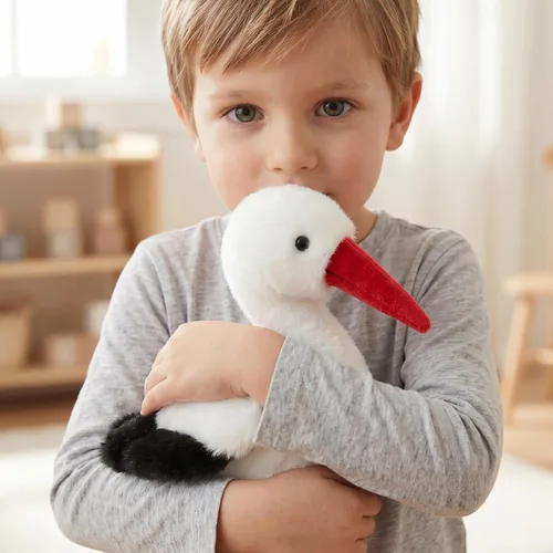Vista 5 de Juguete de peluche de cigüeña blanca de simulación, suave y realista, lindo juguete de peluche de cigüeña blanca de 9.84 pulgadas, pájaros