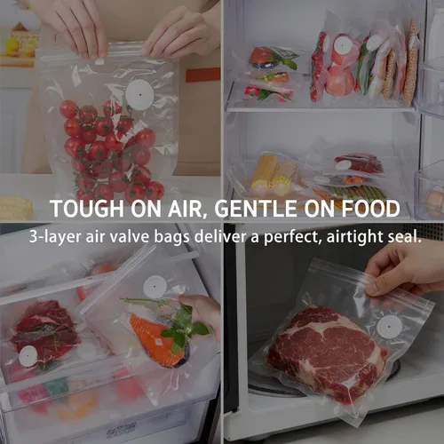 Vista 6 de Syntus 30 bolsas reutilizables selladoras al vacío para alimentos, pequeñas bolsas de almacenamiento de alimentos de 8 x 10 pulgadas con cremallera