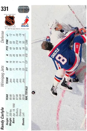 Vista 2 de 1990-91 Upper Deck Hockey 90-91 Hockey Hologram #331 Randy Carlyle Winnipeg Jets Winnipeg Jets Official NHL Trading Card From The Premier Edition of
