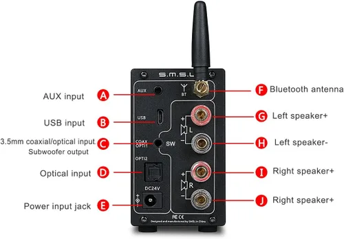 Vista 4 de SMSL AD18 Amplificador de audio estéreo HiFi, compatible con Bluetooth 4.2, compatible con APT-X, amplificador de potencia digital completo USB DSP