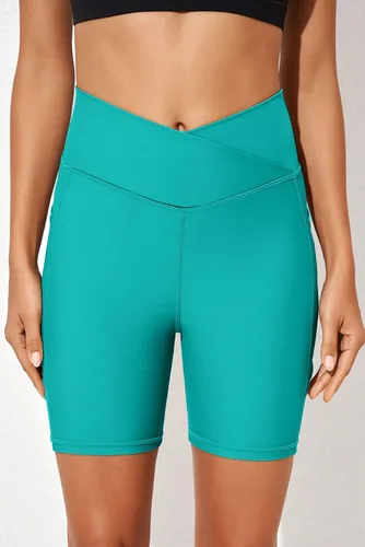 Vista 2 de Aleumdr Pantalones cortos de natación de 5 pulgadas para mujer, cintura alta, control de abdomen, pantalones cortos de natación con bolsillos UPF 50+