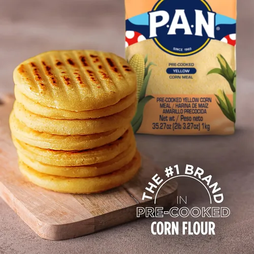 Vista 6 de P.A.N. Harina de Maíz Amarillo - Harina Precocida sin Gluten y Kosher para Arepas, 1 kg (35 oz / 2 lb 3.3 oz)