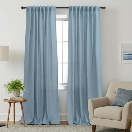 Vista 96 de Cortinas rústicas color beige tostado de 42 x 84 pulgadas de largo para sala de estar, juego de 2 paneles transparentes de lino natural, imitación