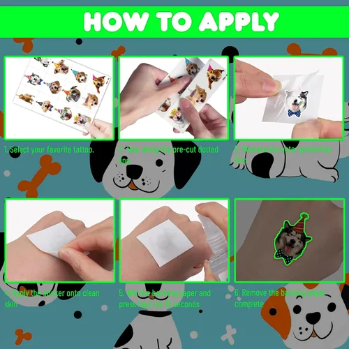 Vista 8 de 96 tatuajes temporales para perros y mascotas para niños, resplandor luminoso en la oscuridad, calcomanías de tatuajes falsos de animales