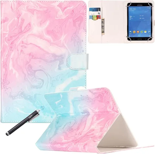 Vista 13 de NewShine - Funda universal de 7.0 pulgadas, diseño de mármol de flores de cuero sintético, plegable, con ranuras para tarjetas y bolsillo