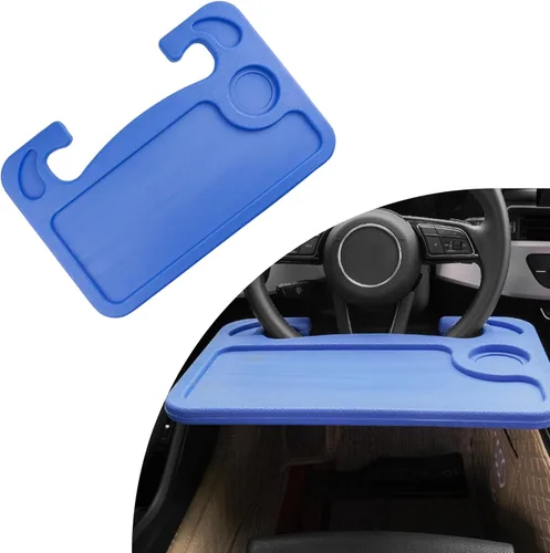Vista 10 de Dickno Escritorio para volante de automóvil, bandeja multiusos para volante con soporte para bebidas, bandeja de comida para volante para comer Beige