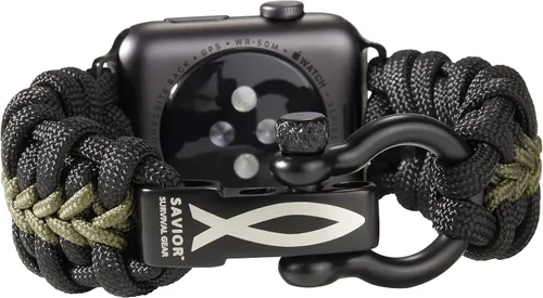 Vista 12 de Savior Survival Gear - Correa de repuesto para Apple Watch de 1.65”/42 mm, hecha de 550 cuerda de paracaídas con grillete ajustable de acero Negro