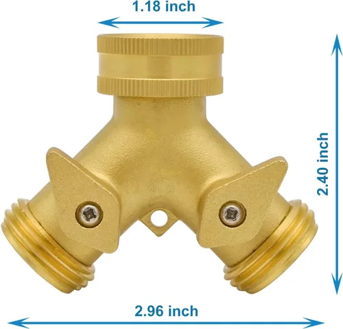 Vista 2 de HYDRO MASTER Manguera de jardín con divisor en Y de latón resistente de 2 vías con válvulas de cierre de agarre cómodo, adaptador para grifo