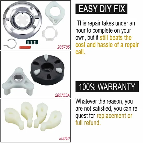 Vista 7 de Kit de acoplamiento de motor resistente 285753A, kit de embrague de lavadora 285785, perro agitador de lavadora 80040 de Seentech - Compatible