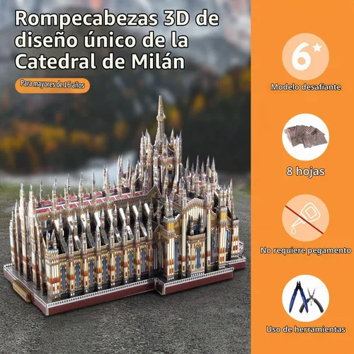 Vista 3 de Microworld Kits de modelos de rompecabezas de metal 3D, kit de construcción de modelos de arquitectura de la catedral de Milán de Italia