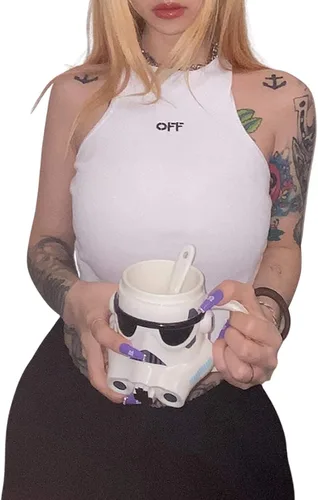 Vista 3 de Camiseta sin mangas acanalada con espalda cruzada y cuello halter para mujer