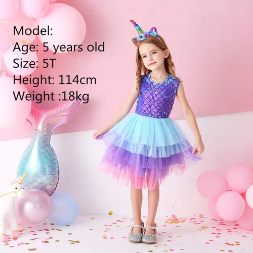 Vista 5 de DXTON Vestidos de verano de manga corta tutú para niña, para fiesta, boda, cumpleaños