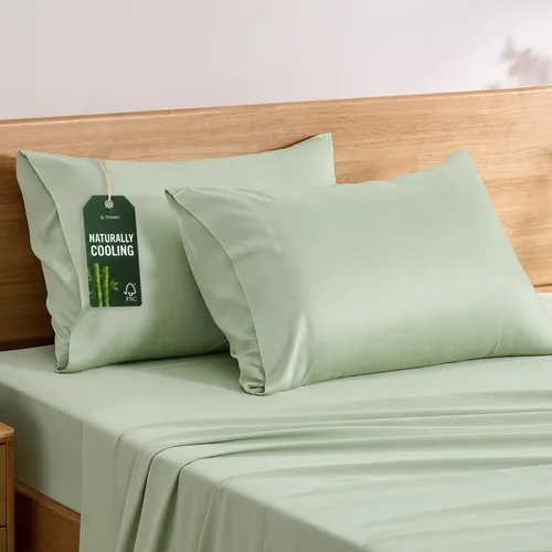 Vista 15 de TOSMO Oeko-TEX - Juego de 2 fundas de almohada de lujo, viscosa refrescante derivada de bambú, fundas de almohada suaves y sedosas transpirables