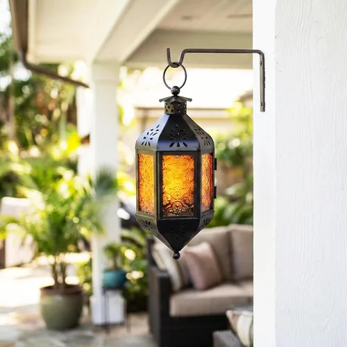 Vista 6 de Vela Lanterns Farol portavelas decorativo marroquí colgante de 11.5 pulgadas, portavelas para interiores y exteriores, para patio, porche, ramadán