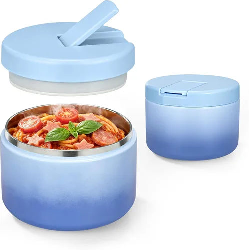 Vista 17 de Pawtong Tarro de comida aislado al vacío de 12 onzas con tapa de hebilla, termo de sopa de boca ancha para comida caliente para niños, contenedor