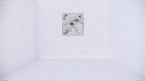 Vista 4 de SYGALLERIER Arte abstracto de pared de flores, pintura al óleo floral gris y blanca con adornos de lámina dorada, arte de pared de lienzo hecho a