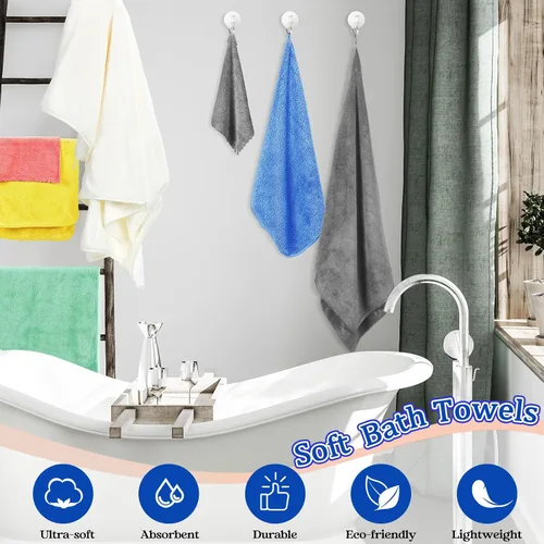 Vista 6 de Moukeren Juego de 18 toallas de baño de microfibra, 6 toallas de baño, 6 toallas de mano, 6 toallas pequeñas, terciopelo coral suave, altamente
