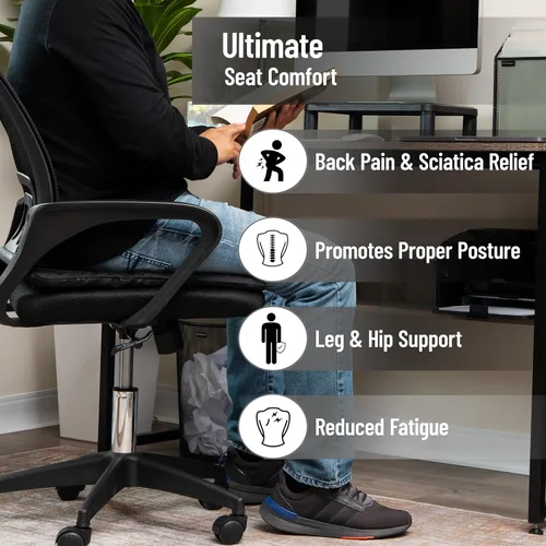 Vista 2 de Mind Reader Cojín de asiento con núcleo de gel, alivio de presión ergonómico para coxis, cadera, coxis y dolor de ciática, oficina, automóvil, silla