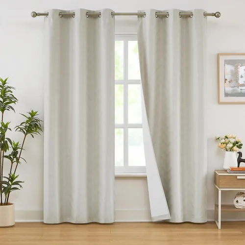 Vista 9 de Cortinas opacas para ventana de dormitorio o sala de estar, elegantes cortinas de ventana con patrón geométrico jacquard con respaldo blanco
