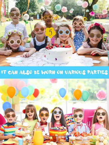 Vista 6 de Dunzy 16 pares de lentes de sol para niños y niñas, lindos lentes de sol redondos para fiestas en la playa, de 3 a 10 años