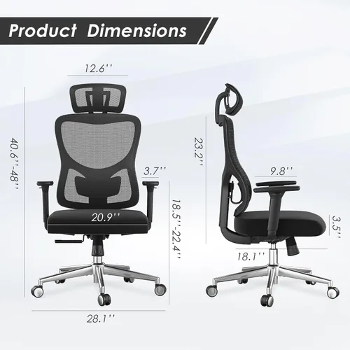 Vista 2 de Ergonomic Mesh Office Chair with Adjustable Lumbar Support and Headrestomfy Computer Chair with 3D Armrest Recling Swivel Chair for Home, Office