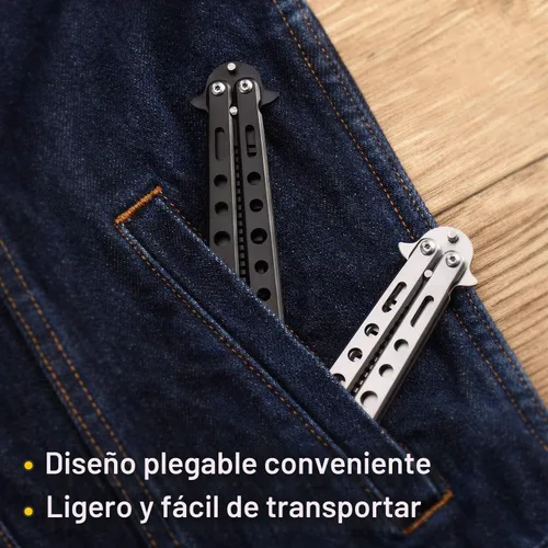 Vista 6 de Boao - Peine de acero inoxidable plegable (2 unidades), color negro, plateado Balisong Practice Tool for Hair Styling, Portable Pocket Design
